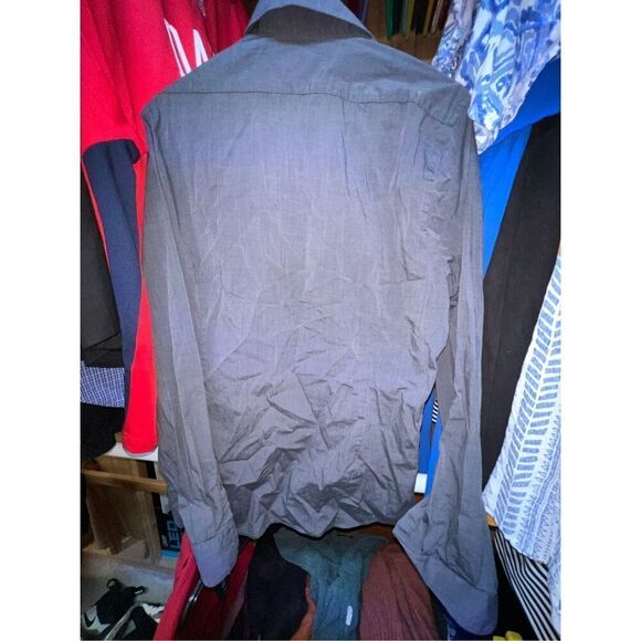 Express 1MX Mens Charcoal Gray Extra Slim Fit Long Sleeve Button Up Dress Shirt - Picture 4 of 9